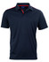 A navy blue short sleeve polo shirt with red contrast details and a logo.