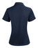 A navy blue ladies' short sleeve contrast polo shirt featuring a collar and a logo.