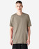 A unisex short sleeve T-shirt in olive green, featuring a simple design and a logo.