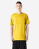 A yellow unisex short sleeve t-shirt displayed on a model, featuring a logo.