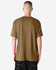 A unisex short sleeve t-shirt in a light brown hue, featuring a simple design and a logo on the back.