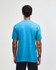 A unisex short sleeve T-shirt in bright blue with a plain back and a logo.