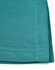 A close-up of a teal sustainable poly/cotton polo shirt showing the fabric texture and stitching details.