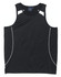 A black men's singlet featuring white detailing and a logo on the label. Smooth fabric and sleeveless design.