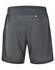 A pair of grey sports shorts featuring a back pocket and a logo on the side.