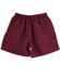 Burgundy microfibre sports shorts with an elastic waistband and smooth fabric. Features a logo.