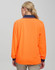A long-sleeve, high-visibility polo shirt in orange with navy collars and a branding logo.