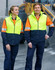 Hi-Vis two-tone polar fleecy vests in bright yellow and navy, worn by a man and woman, featuring reflective stripes.