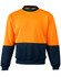 A Hi-Vis two-tone safety windcheater in bright orange and navy, featuring a logo on the inside neck.