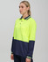 Hi-Vis long-sleeve safety polo in bright yellow with navy blue accents and a pocket, featuring a logo.