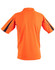 An orange hi-vis short-sleeve polo shirt with contrasting details and a logo on the back.