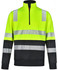 A high-visibility jumper in fluorescent yellow and black with reflective stripes and a half-zip collar.
