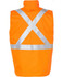 A bright orange reversible safety vest featuring an X-pattern of silver reflective tape on the back.
