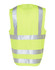 A bright yellow safety vest featuring reflective silver tapes and an ID pocket on the back.