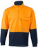 A Hi-Vis two-tone cotton fleecy sweatshirt in orange and navy, featuring a zip neck and a front pocket.