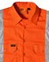 An orange work shirt featuring reflective silver strips and a logo on the front pocket.