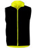A reversible safety vest featuring a black exterior and high-visibility yellow interior, with a zip front and collar.