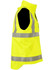 A high-visibility safety jacket in bright yellow with reflective stripes, featuring a sleeveless design and zip closure.