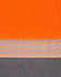 A segmented polo shirt in hi-vis orange and grey with a reflective stripe pattern and a logo.