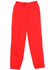 Red track pants featuring an elastic waistband and pockets. The product includes a logo.