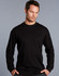 A black men's long sleeve crew neck T-shirt displayed on a model against a grey background. It has a subtle logo.