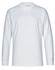 A white long-sleeved cotton crew neck T-shirt with a simple design and a logo.