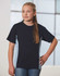 A kids' short-sleeve contrast tee in navy blue and light blue, featuring a logo on the front.