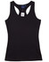A black ladies' fitted stretch singlet featuring a racerback design and a tag.