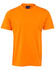 An orange, semi-fitted cotton T-shirt with short sleeves and a round neckline. It features a label inside the collar.