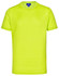 A bright lime green men's short-sleeve performance T-shirt with a logo.