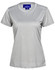 A light grey women's performance t-shirt with short sleeves and a fitted design. It features a logo on the neckline.