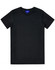 A black premium cotton t-shirt with a classic crew neck design and short sleeves. It features a logo tag.