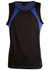 A black and blue men's sprint singlet featuring a sleek design and a logo on the label.