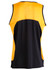 A yellow and black men's sprint singlet with a breathable mesh design and a branded logo on the back.