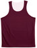 A burgundy basketball singlet with a lightweight, breathable fabric and a logo.