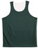 A green kid's basketball singlet featuring a sleeveless design and a mesh fabric. It has a logo on it.