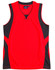 A red and black adults' basketball singlet featuring a V-neck design and a logo.