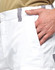 Unisex utility stretch cargo work shorts in white, featuring side pockets and grey detailing. Includes a logo tag.