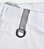 A close-up of a white unisex utility stretch cargo work pant featuring a silver loop and waistband detail.