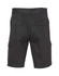 A pair of black heavy cotton drill shorts featuring multiple pockets and a back view design.