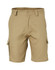 Beige heavy cotton drill cargo shorts with two side pockets and a button closure. Features a logo on the waistband.