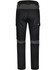 Black work pants with grey accents, featuring cargo pockets and a logo. Ideal for durability and comfort in workwear.