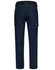 Navy stretch work pants with a fitted design, featuring multiple pockets and a logo on the back.