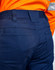 Navy blue unisex cotton stretch ripstop work pants with an elastic waistband and back pockets. Features a logo.