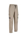 Unisex cotton stretch drill cuffed work pants in beige, featuring cargo pockets and an elastic waistband.