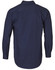 A navy blue long-sleeve shirt with a collared neckline and an upper back yoke, featuring a logo.