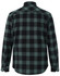 A unisex flannel shirt in black and dark green plaid with long sleeves and a button-up design.