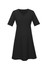 A black short sleeve dress with a V-neckline and a flared skirt design, featuring an unseen logo.