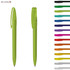 Two transparent green plastic pens with a click mechanism, alongside a range of other coloured pens in various shades.