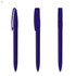 A set of three purple plastic pens with clips and retractable tips, featuring a simple design and a logo.